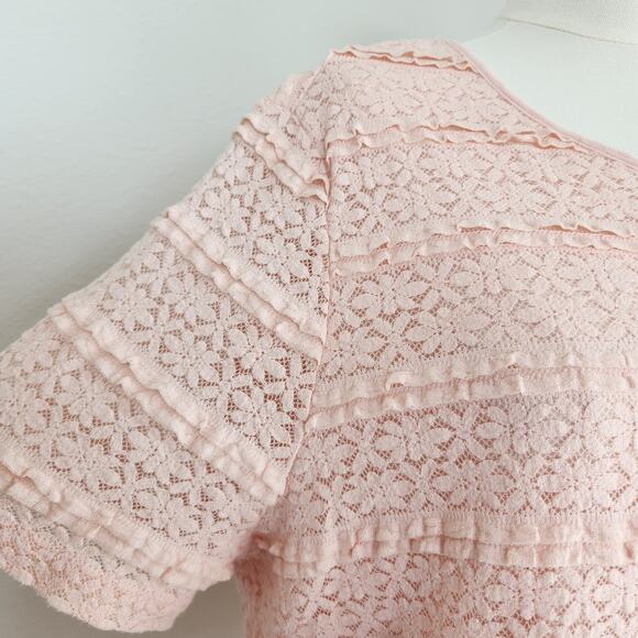Y2K Alfred Dunner Pink Tiered Lace Short Sleeve Blouse Plus Size 1X - Picture 2 of 8